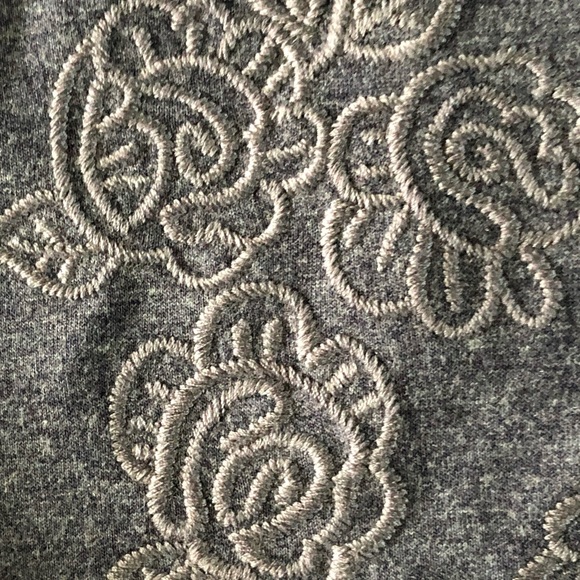 LOGO Lounge Top XS Jersey Knit Chiffon Flared Hem Embroidered Boho Pullover - Picture 7 of 11